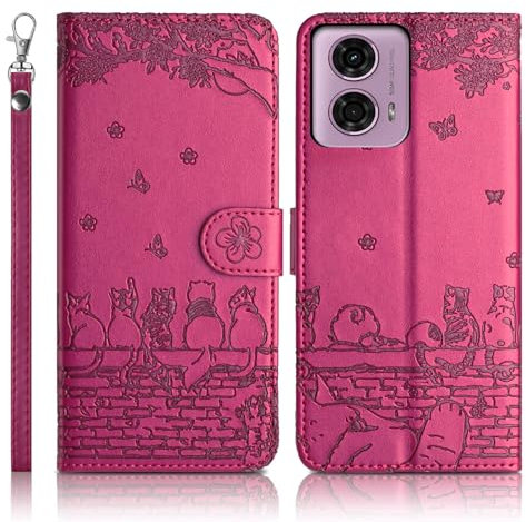Succtopy Coque pour Motorola Moto G24 4G Étui de Protection [Etui à Rabat] [Pochette de Portefeuille] [Fermeture Magnétique] Housse Premium en Cuir PU Portefeuille Motorola Moto G24 4G Rose Rouge