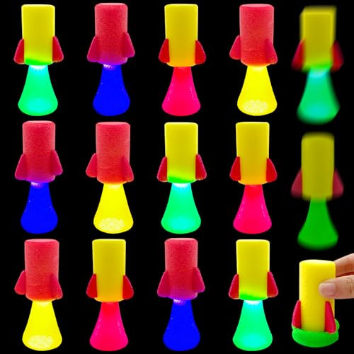 TOPJOWGA Leucht Springendes Spielzeug, 12 Stück Rakete Springbälle Hüpfball, Spring Launchers Toys, LED Leuchtspielzeug, Party Mitgebsel Kindergeburtstag, Werfer Spielzeuggeschen Glow in The Dark