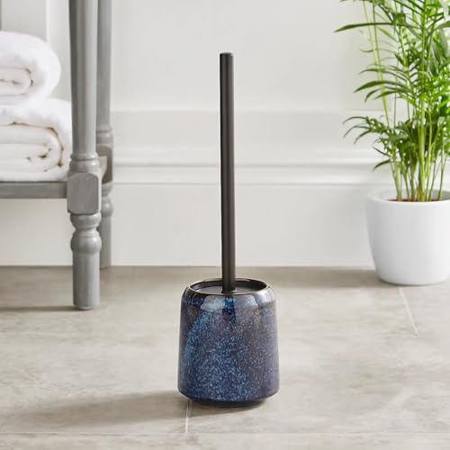 New Glaze Toilet Brush & Holder Stylish Navy Blue Body & black Handle Bathroom Accessories