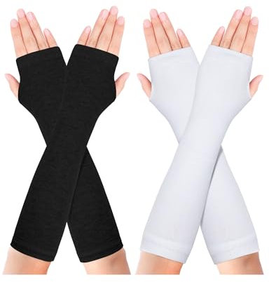 Becellen 2 Paar Lange Armstulpen, Thermo Gestrickte Fingerlose Handschuhe Warm Winterhandschuhe Dehnbar Handstulpen Pulswärmer mit Daumenloch Über für Damen Herren