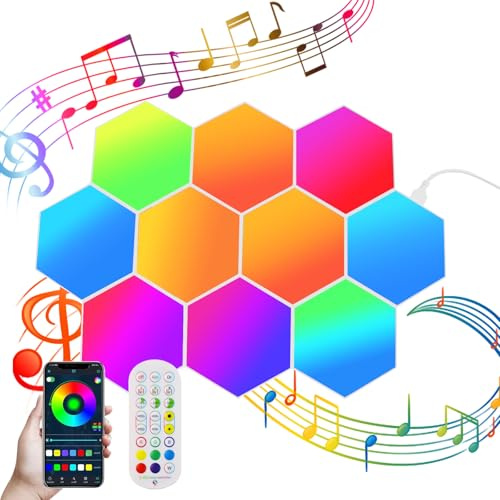 LED Hexagon Gaming Wall Light 14 Pieces Hexagon RGB Panel - Hexagon Honeycomb Wall Light Music Sync Decoration Hexa Wall Lighting Smart Hexagonal Gamer Room Decoration Modular Lamp