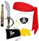 Spinosaurus 7 Pcs Pirate Accessories for Adult Kids,Pirate Bandana Eye Patch Telescopes Earring Wallet with Gold Coins for Halloween Dress Up