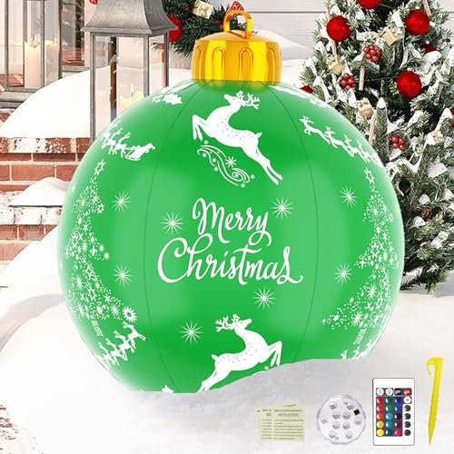 Palla di Natale Gonfiabile,Palla di Natale Gonfiabile Gigante 60 cm,con luce LED,Extra Grande Decorazioni per Esterno Palla di Natale Grande,per Natale,Cortile, Giardino,Casa,Patio