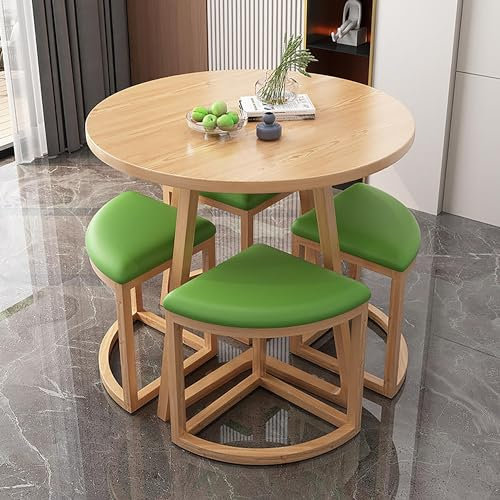 Runder Konferenztisch-Set Mit Stühlen, Esstisch Mit 4 Stühlen Set, Eingebauter Stuhl Tisch, Esszimmertisch Und Stuhl-Set (Leather)