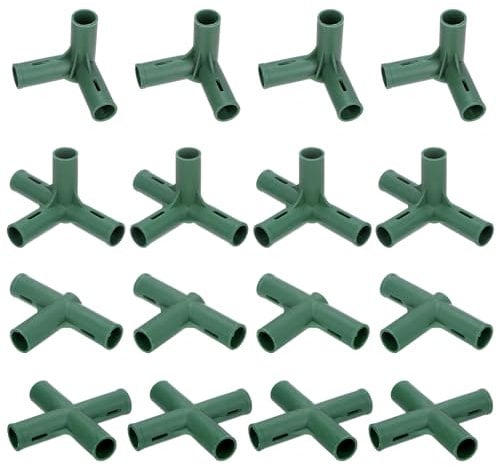 M METERXITY 16pz 19mm Connettori per Costruzione Telaio Serra, 4 Tipi Raccordi per Tubi per Pergola/Vela Parasole/Giardinaggio Pali Piante, Accessori per Serre [Verde]