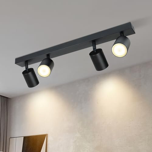 Lichtmaler Lampara Techo Salon Moderna - 4 Focos GU10 Led Interior Techo Lampara Orientables Negra Cocina Salon Comedor Dormitorio, Bombilla NO Incluida, Base Recta