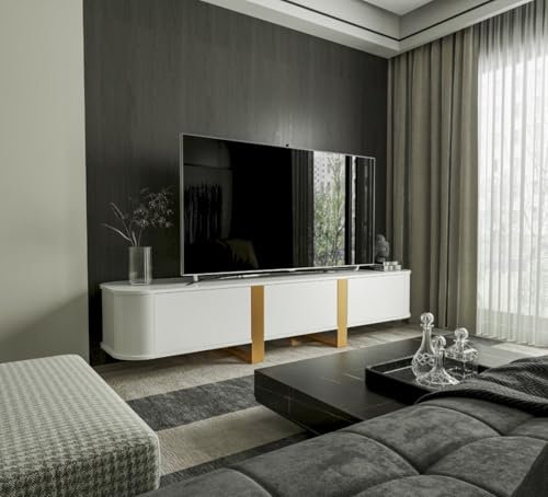 BDW Cassettiera, bianco/oro, mobile RTV, dispositivo TV, 190 x 40 x 45 cm (H) molto spazio di archiviazione, armadio, corridoio, soggiorno, camera da letto, cassettiera, armadio multifunzione,