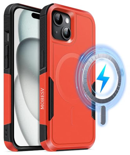 MOBESV Magnetisch Hülle für iPhone 15 6,1 Zoll, Handyhülle kompatibel mit MagSafe, Matte Stoßfeste Cover, Orange