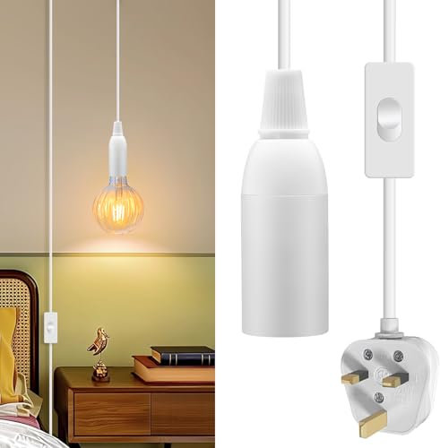 Pendant Light Ceiling Lighting Fitting, 4.5 M White plug in ceiling light Fixture, E14 Lamp Holder with Switch Suspended Pendant Light Fitting Kit, Hanging Lamp for Kitchen, Loft, Farmhouse