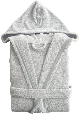 BOSKIMO Peignoir de Bain Unisexe 100% Coton - Peignoir Doux et Absorbant pour Homme et Femme - Avec Capuche (FR/ES, Alpha/lettres, TG, Taille normale, Taille normale, Blanc, Avec Capuche)