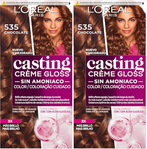 L'Oreal Paris Casting Crème Gloss Creme Tinte para Cabello, Chocolate, 1 Unidad (Paquete de 2), el embalaje puede variar
