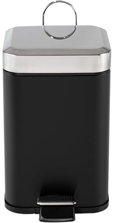 HTI living Treteimer eckig Jannik 3 Liter Schwarz Silber Mülleimer Kosmetikeimer mit Soft-Close-Deckel