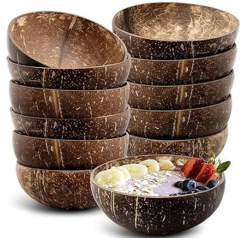 12 cuencos de cáscara de coco natural, 450 ml, cuenco de coco de madera pulida a granel, cuencos orgánicos de acai para batidos, ensalada de coco para regalos, decoración de cocina, fiesta, yogur