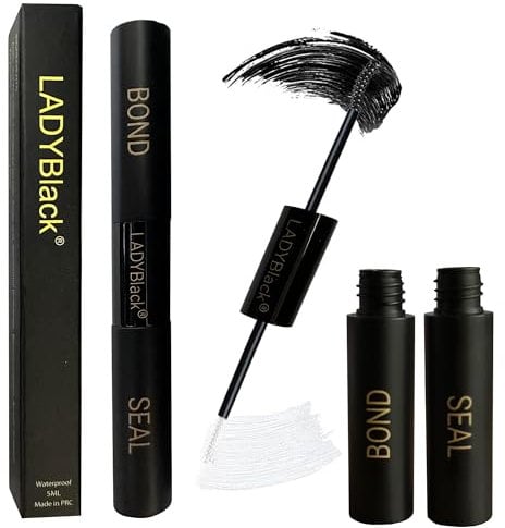 Bond and Seal Lash Glue 2 in 1 for DIY Cluster Lashes, Lash Bond and Seal Super Strong Hold 72 Hours, Latex Free, Waterproof, Mascara Wand Lash Glue for Sensitive Eyes