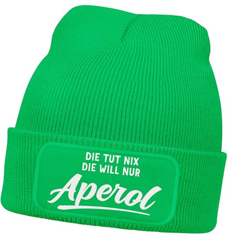 MoonWorks® Damen Beanie mit Patch Strickmütze mit Spruch Lieblingsgetränk Party Aufdruck Lustig Damenmütze