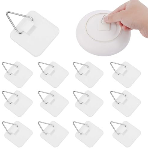 Gosknor 50pcs Adhesive Plate Hanger, Plastic Plate Wall Hangers Invisible Holders for Wall Decorative Sticky Hooks for Hanging Art
