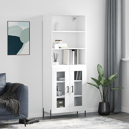 Highboard Weiß 69,5x34x180 cm Holzwerkstoff,Hochwertiges Highboard mit Stauraum: Eleganter Charme für Dein Wohnzimmer Schränke
