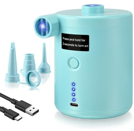 Pompa ad aria elettrica per flatables, pompa elettrica ricaricabile con gonfiaggio/smorzamento rapido, pompa da 4000 mAh batteria che gonfia con 3 ugelli per piscina paddling, materassino, piscina da
