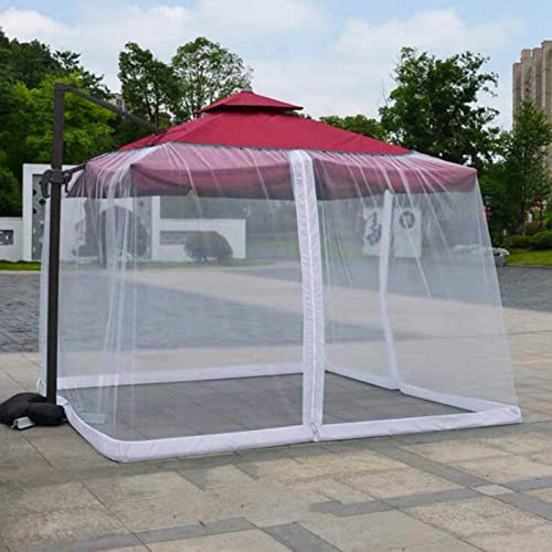 Zanzariera per ombrellone da patio, 3 m, quadrata, in poliestere, con porta con cerniera e corda regolabile, zanzariera per ombrelloni da 3 x 3 m (bianco)