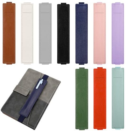 10 Pcs Elastic Pen Holder for Notebook, PU Leather Adjustable Book Strap, Book Pen Holder for Notebook Planners Binders and Books