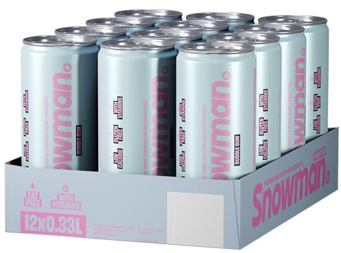 SNOWMAN Functional Fat Free Natural Energy Drink - Sugar Free - Caffeine Drink - 12 Pack - Gift Set - Made in EU (12 PACK, BUBBLE GUM)