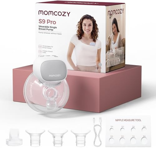 Momcozy S9 Pro Hands-Free Wearable Breast Pump, 2 Modes 9 Levels, Long Battery Life & LED Display, 24mm Portable Breastfeeding Pump (Gray, 1 Count)