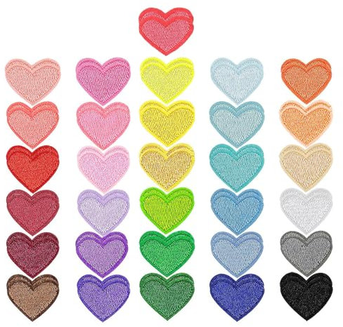 Rnigra 62PCS Iron on Patches for Clothing, Sew/Iron on Heart Applique Patch, Embroidery Patches, Patches for Clothes, Iron Patches for Clothing, for Clothes Hats Backpacks Shoes DIY Repair Decoration