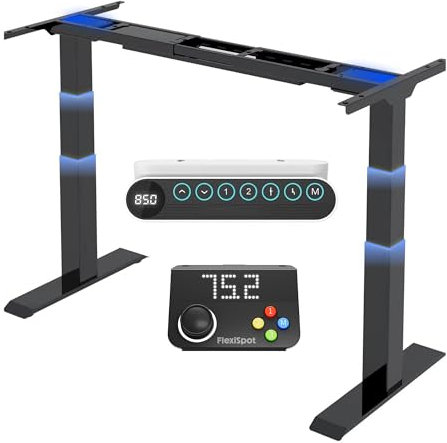 FLEXISPOT E6 Bureau Assis Debout Électrique Cadre de Bureau Debout Réglable en Hauteur à 3 Colonnes 2 Moteurs, Panneau de Contrôle à Fonctions Mémoires, Charge 160kg, Flex-Pad contrôle Manuel,Noir