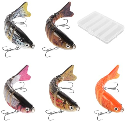 5 Stück Angelköder, Kunstköder Wobbler Hecht, Swimbait lebensechter Mehrgelenkige Hecht Köder 3D Bionischer Schwimmköder Angelzubehör für Süßwasser Salzwasser Zander Barsch Forellen