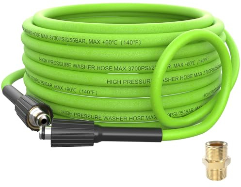 APOWER Pressure Washer Hose 50 FT x 1/4, Super Flexible Kink Resistant Power Washer Hose, High Pressure Water Hose Extension Replacement for Home Use with M22-14mm Brass Fittings, 3700 PSI, Green