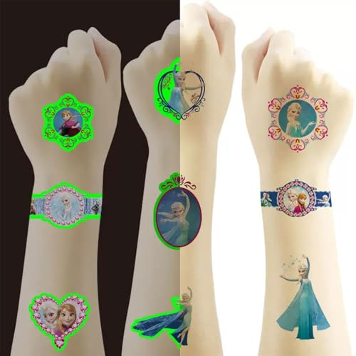 80pcs Frozen Temporary Tattoo, Kawaii Princess Birthday Party Supplies,Birthday Decorations Party Game Activities Reward Gifts(4 Sheets gift packaged including 2 Sheets Luminous)