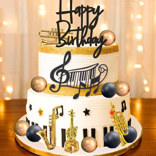 Saxophone Music Cake Topper Saxophone Music Notes Balls Cake Decor | Musician Birthday Party Music Theme Party supplies