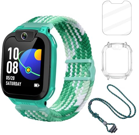 4in1 Set Kompatibel mit imoo Watch Phone Schutzhülle & Displayschutz & Nylon Armband & Lanyard, Vollständiger Schutz für Kinder Smartwatch