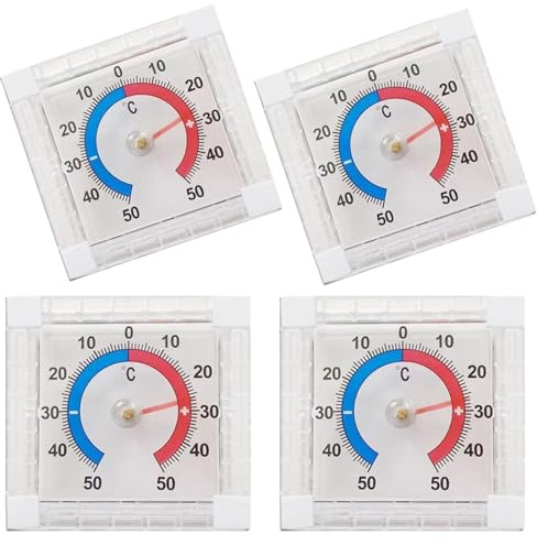 Fensterthermometer Aussen Selbstklebend, 4 Pack Aussenthermometer Wetterfest, Außenthermometer Fenster, Thermometer Analog für Fenster und Kühlschrank