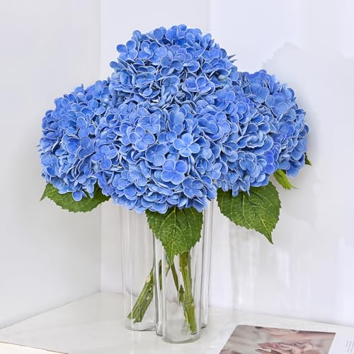 MARTINE MALL 4Pcs 21in Hydrangea Artificial Flowers, Latex Real Touch Hydrangeas Lifelike Large Hydrangea Flowers for Home Decor Party Arrangements Wedding Bouquets Centerpieces (Dark Blue)