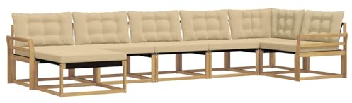 vidaXL Outdoor-Sofagarnitur mit Kissen 7 pcs Weiß und Beige, Moderne Garten-Sofa-Garnitur, langlebige Möbel, schicker Sitzplatz, wetterfest, Bequeme Relaxoase