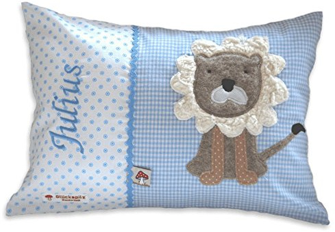 Glückspilz Namenskissen mit Namen personalisiert – Babykissen Löwe | Kissen personalisiert als Geschenk zur Geburt, Taufe & Geburtstag | Kinderkissen