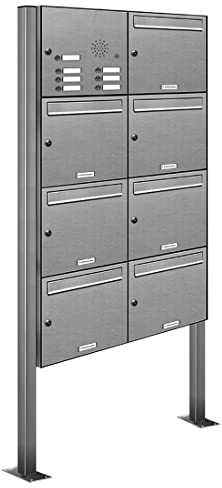 AL Briefkastensysteme 7er V2A Edelstahl Standbriefkasten mit Klingel rostfrei als 7 Fach Briefkastenanlage in Postkasten Briefkasten Design modern