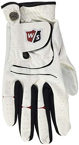 Wilson Staff Herren Golfhandschuh, Grip Plus, Material-Kombi, Größe: M/L, Rechtshand, MRH, weiß, WGJA00690ML