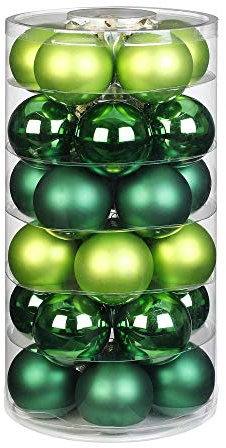 Inge Glas Weihnachtskugeln | Schöne Christbaumkugeln aus Glas | 30 Kugeln in Dose | Christbaumschmuck Weihnachtsbaumschmuck Weihnachtsbaumkugeln (Evergreens | grün dunkelgrün Glanz/matt)