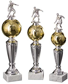 Henecka Fussball-Pokal, Fußballtrophäe, Gold-Silber, mit Wunschgravur, Größe 34 cm