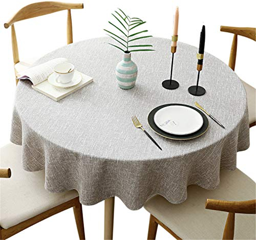 Schwere Runde Tischdecke, Dekorative Einfarbige Tischdecke, Baumwoll Leinen Tischdecke für Küche, Esszimmer, Tischdekoration, Tan, Rund - 180 cm