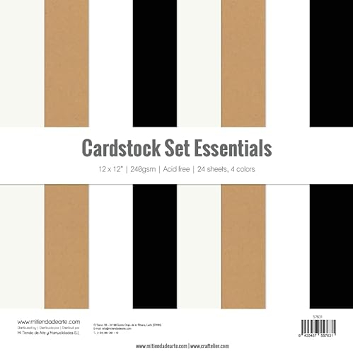 Craftelier - Cardstock Packung mit 24 Kartons für Scrapbooking- und Bastelprojekte, essentielle Farben, Maße 30 x 30 cm, Grammatur 240 g, säurefreies Papier