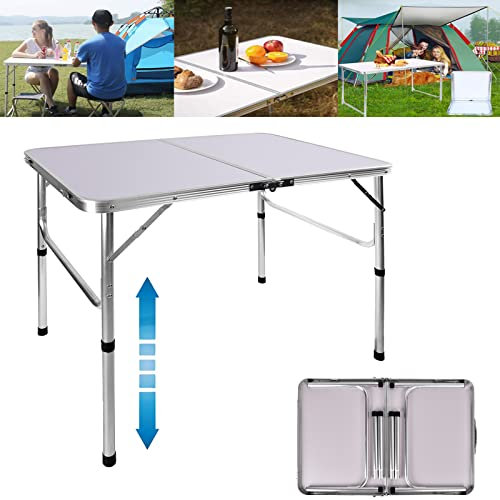 Table de Pique-Nique de Camping 90cm avec hauteurs réglables, Table de Jardin Pliante légère avec poignée de Transport pour Jardin, Pique-Nique, Barbecue, fête, activités intérieures et extérieures