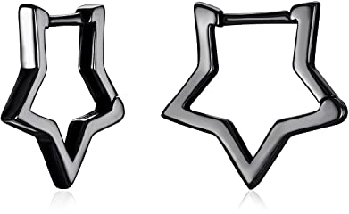Stern Ohrringe für Frauen Mädchen - Qings 925 Sterling Silber Mini Klein Schwarz Stern Creolen Hypoallergen Geometrische Star Schmuck Geburtstag Geschenke