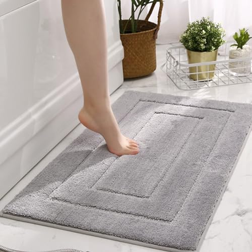 GRANNY SAYS Badezimmerteppich 50x80 cm, Badteppich Grau, Badvorleger rutschfest, Super Weicher Badematte Waschbar Absorbierend, Badezimmermatte für WC Teppich, Dusche und Toilette, Bathroom Mat
