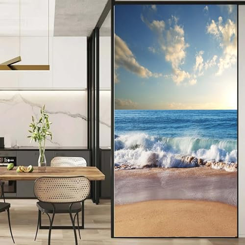 LXDWEI Película de privacidad para ventanas, paisaje de playa, M - Pegatinas para ventanas de vitral, adherencia estática, decorativas, esmeriladas, 15.7 x 23.6 pulgadas (40 x 60 cm)