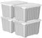 Cetomo 80L*4 Storage Boxes with Wheels, Plastic Storage Box with Lid, Latching Buckles, Click Closure, Stackable, Nesting, Durable Organizer for Home Office Clothes, Gray, 80L-4 Pack