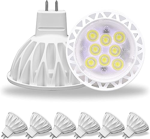 Bombilla LED MR16 6000K Luz Frio Blanco,12V 5W GU5.3 LED Equivalente a 50W Halógenas, 450Lm ángulo de haz de 38 grados No Regulable, empotrable iluminación de pista para paisaje Paquete de 6