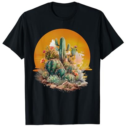 Retro Vintage Saguaro Cactus Opuntia Cactaceae Sunset T-Shirt